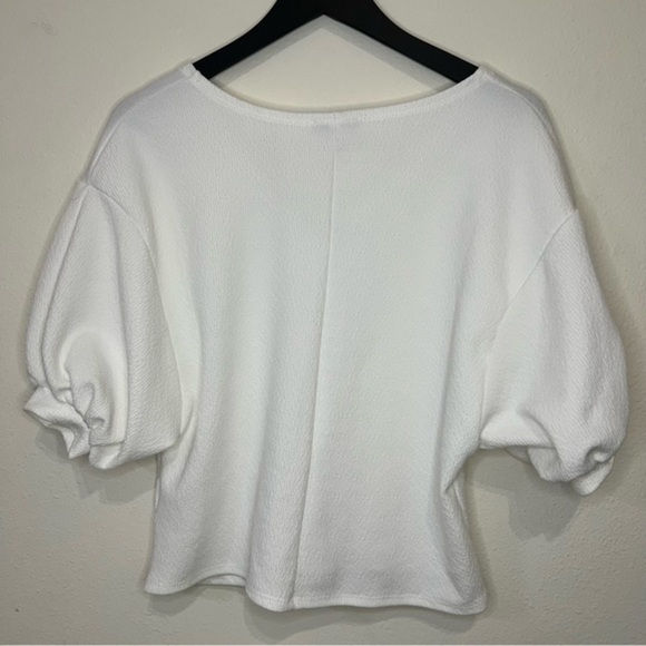 Zara Top V-neck Puff Sleeves Crepe Blouse White - Picture 5 of 5